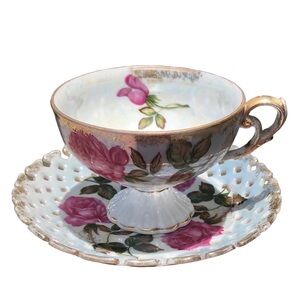 Antique Rose Porcelain Cup & Saucer